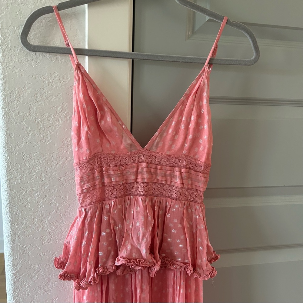 NWT Rococo Sand Aria Ruffle Metallic Maxi Dress Peach - Picture 10 of 10